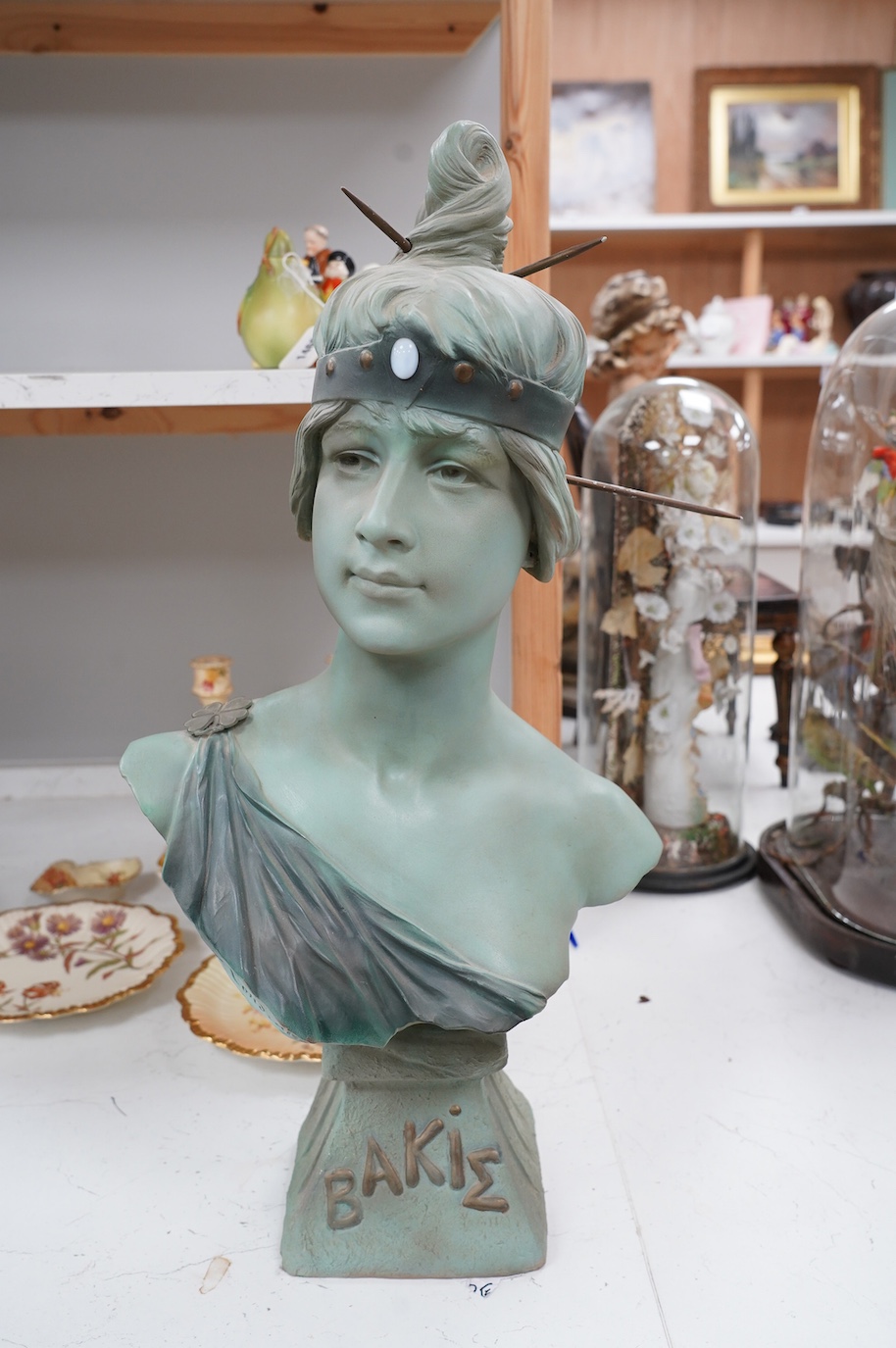 An Art Nouveau terracotta bust ‘Bakie’, 58cm. Condition - good